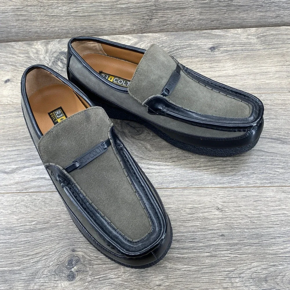 RJ Colt Nashville 20232 Mens 9M Olive Green Black Suede Leather Platform Loafers